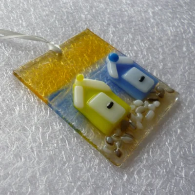 Fused glass coastal suncatcher at a different angle.