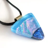 Blue dichroic glass triangular pendant necklace on cord
