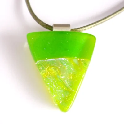 Green fused glass pendant with olive cord necklace