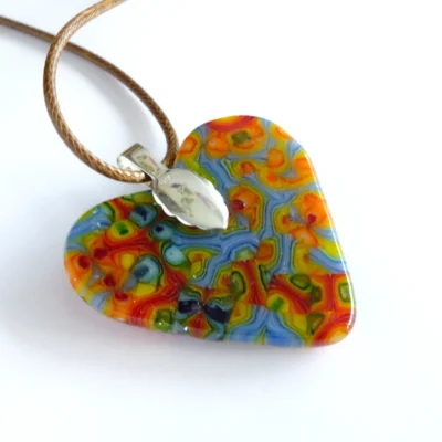 Back of fused glass heart with sterling silver bail