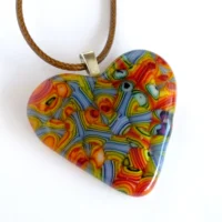 Colourful fused glass heart pendant necklace