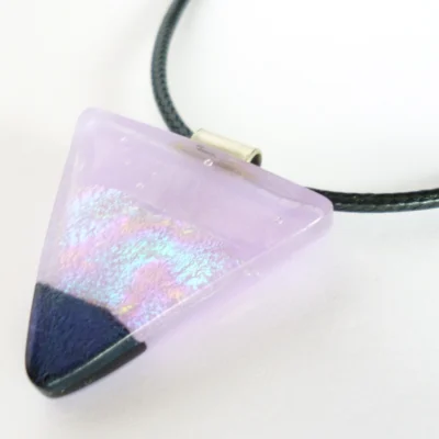 Handmade triangle shaped lilac dichroic glass pendant with cord necklace