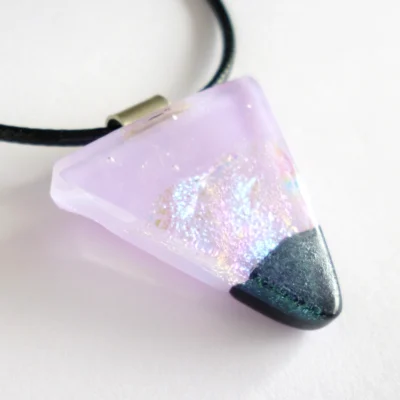 Lilac dichroic glass triangular pendant necklace on cord