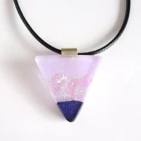 Lilac Fused dichroic glass pendant with sterling silver bail and black cord necklace