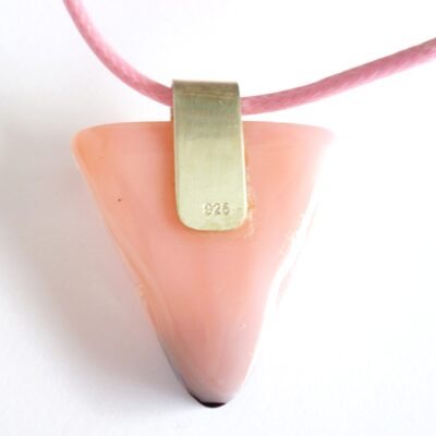 Sterling silver bail on a pink triangle shaped pendant