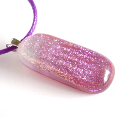 Handmade purple pink dichroic glass pendant necklace on purple cord