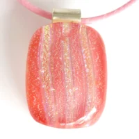 Handmade pendant with horizontal dichroic stripes with sterling silver bail and cord