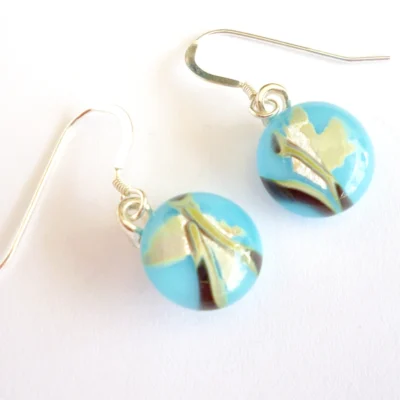 Blue dangle reactive glass earrings with sterling silver ear wires.