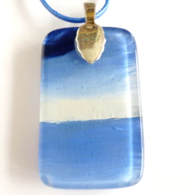 Back of blue seascape pendant with sterling silver bail