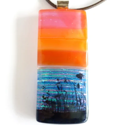 Close up of fused glass pendant