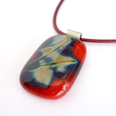 Different angle of red fused reactive glass pendant