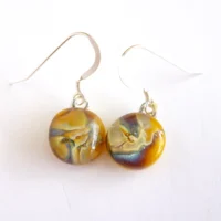 Yellow reactive glass dangle earrings with sterling silver ear hooks